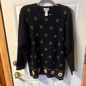 Napa Valley Black Sweater with Gold Patterns Size XLarge